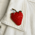 Red Strawberry Brooch | 1.4" Pin in Metal Alloy with Gold Finish Brooches & Lapel Pins La Vie Bien Red Strawberry Brooch | 1.4" Pin in Metal Alloy with Gold Finish