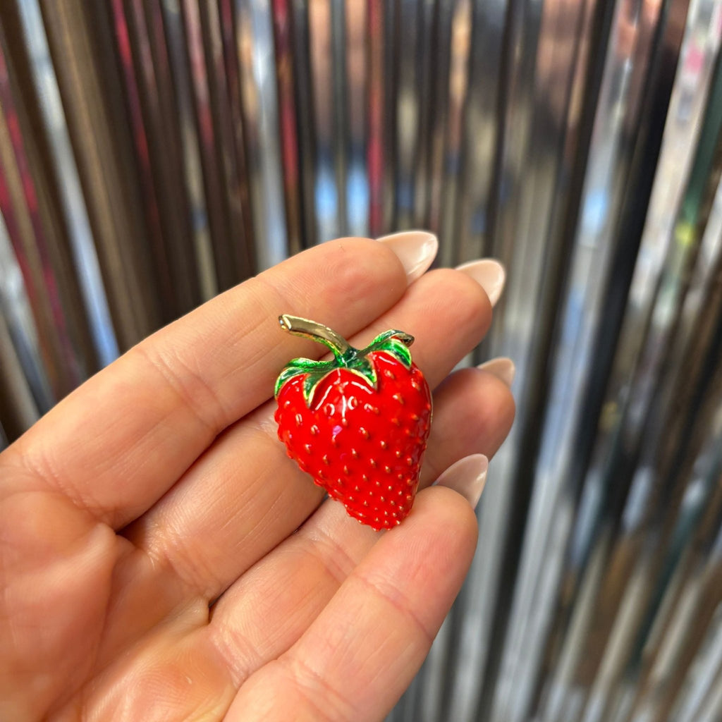 Red Strawberry Brooch | 1.4" Pin in Metal Alloy with Gold Finish Brooches & Lapel Pins La Vie Bien Red Strawberry Brooch | 1.4" Pin in Metal Alloy with Gold Finish