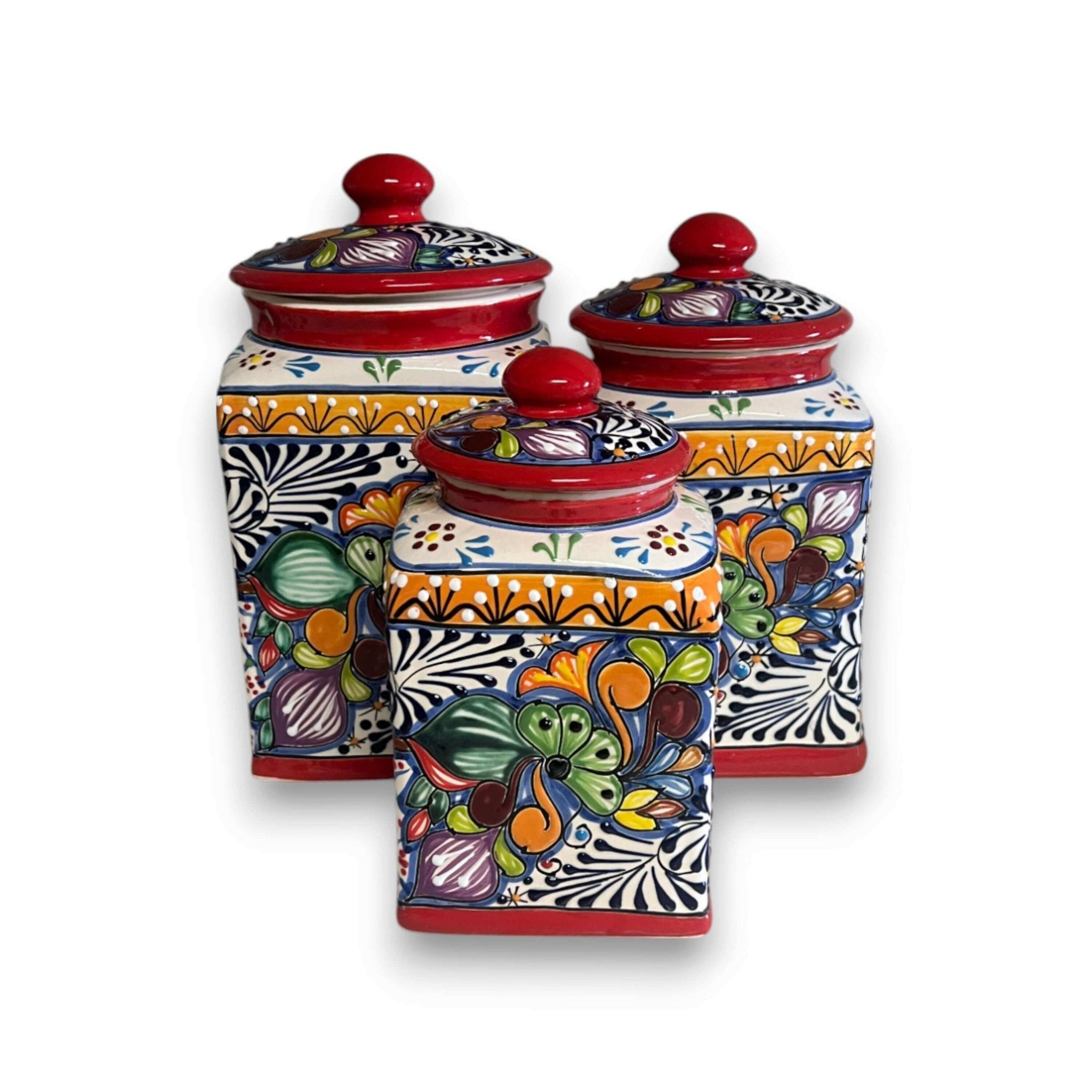 Red Talavera Canister Set | Hand-Painted Mexican Kitchen Jars Talavera Canister Set La Vie Bien Red Talavera Canister Set | Hand-Painted Mexican Kitchen Jars
