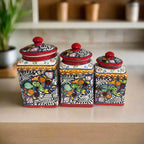 Red Talavera Canister Set | Hand - Painted Mexican Kitchen Jars Talavera Canister Set La Vie Bien Red Talavera Canister Set | Hand - Painted Mexican Kitchen Jars