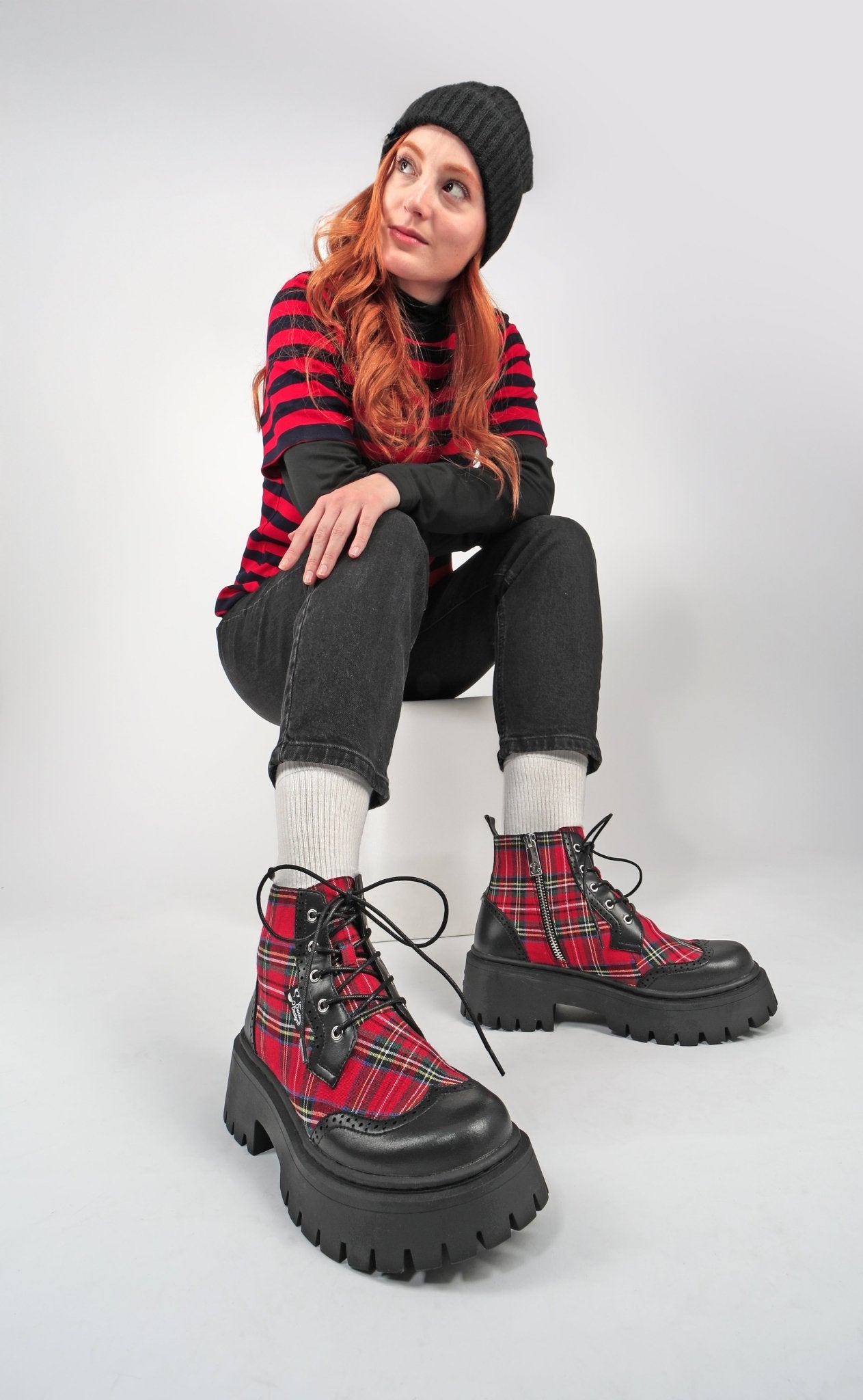 Red Tartan Women's Boots Boots La Vie Bien Red Tartan Women's Boots
