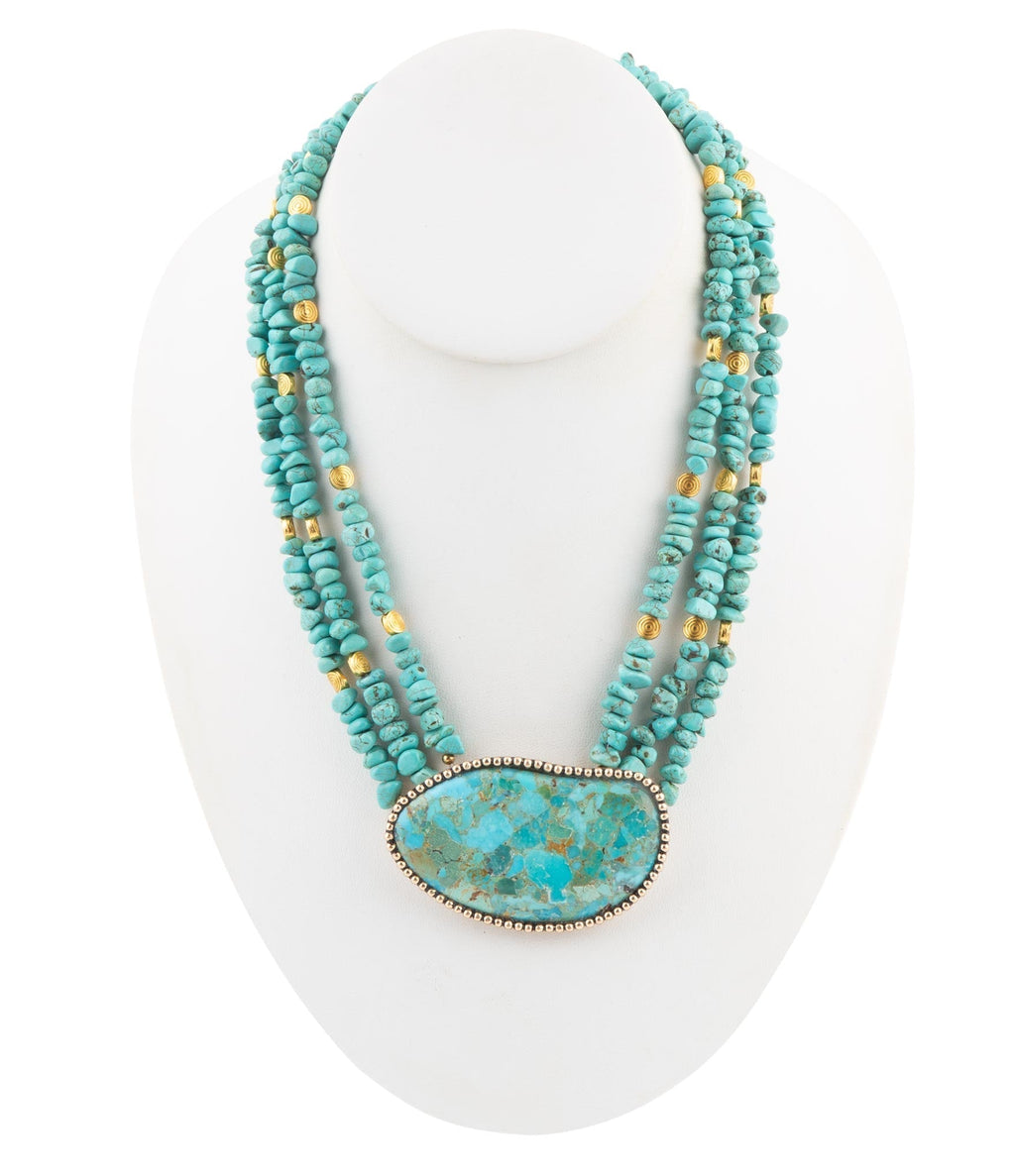 Refined Blue Turquoise Golden Statement Necklace Necklaces La Vie Bien Refined Blue Turquoise Golden Statement Necklace