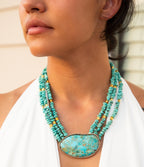 Refined Blue Turquoise Golden Statement Necklace Necklaces La Vie Bien Refined Blue Turquoise Golden Statement Necklace