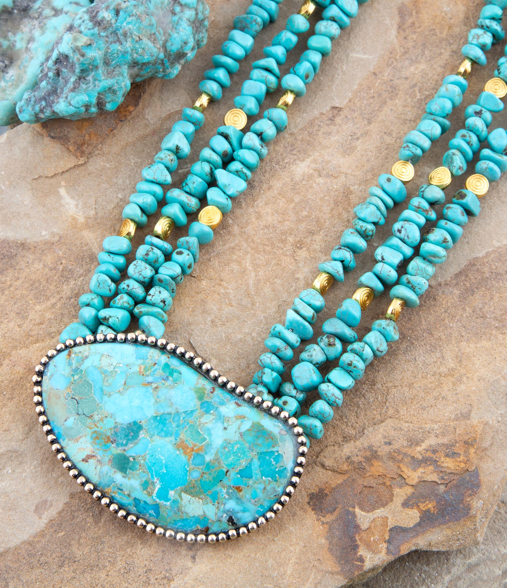 Refined Blue Turquoise Golden Statement Necklace Necklaces La Vie Bien Refined Blue Turquoise Golden Statement Necklace
