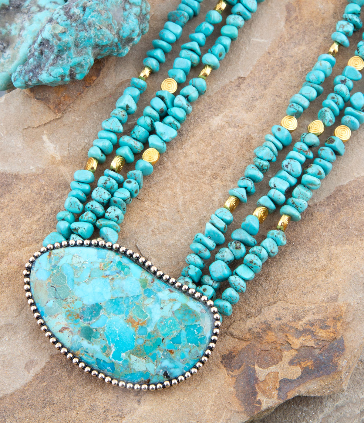 Refined Blue Turquoise Golden Statement Necklace Necklaces La Vie Bien Refined Blue Turquoise Golden Statement Necklace