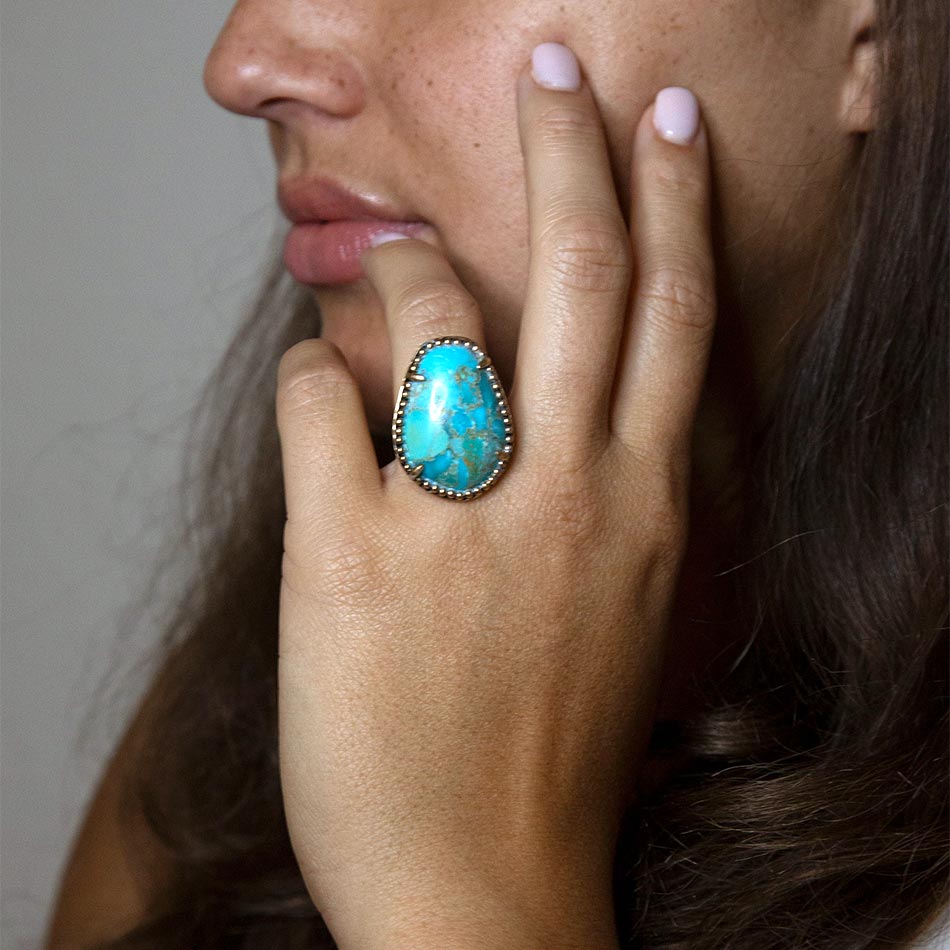 Refined Blue Turquoise Golden Statement Ring