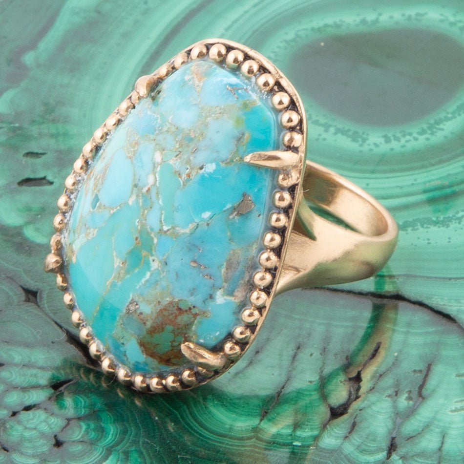 Refined Blue Turquoise Golden Statement Ring Rings La Vie Bien Refined Blue Turquoise Golden Statement Ring