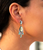 Regal Blue Abalone Mixed Stone Golden Statement Drop Earrings Earrings La Vie Bien Regal Blue Abalone Mixed Stone Golden Statement Drop Earrings
