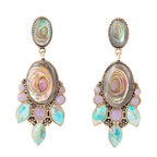 Regal Blue Abalone Mixed Stone Golden Statement Drop Earrings Earrings La Vie Bien Regal Blue Abalone Mixed Stone Golden Statement Drop Earrings