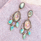 Regal Blue Abalone Mixed Stone Golden Statement Drop Earrings Earrings La Vie Bien Regal Blue Abalone Mixed Stone Golden Statement Drop Earrings
