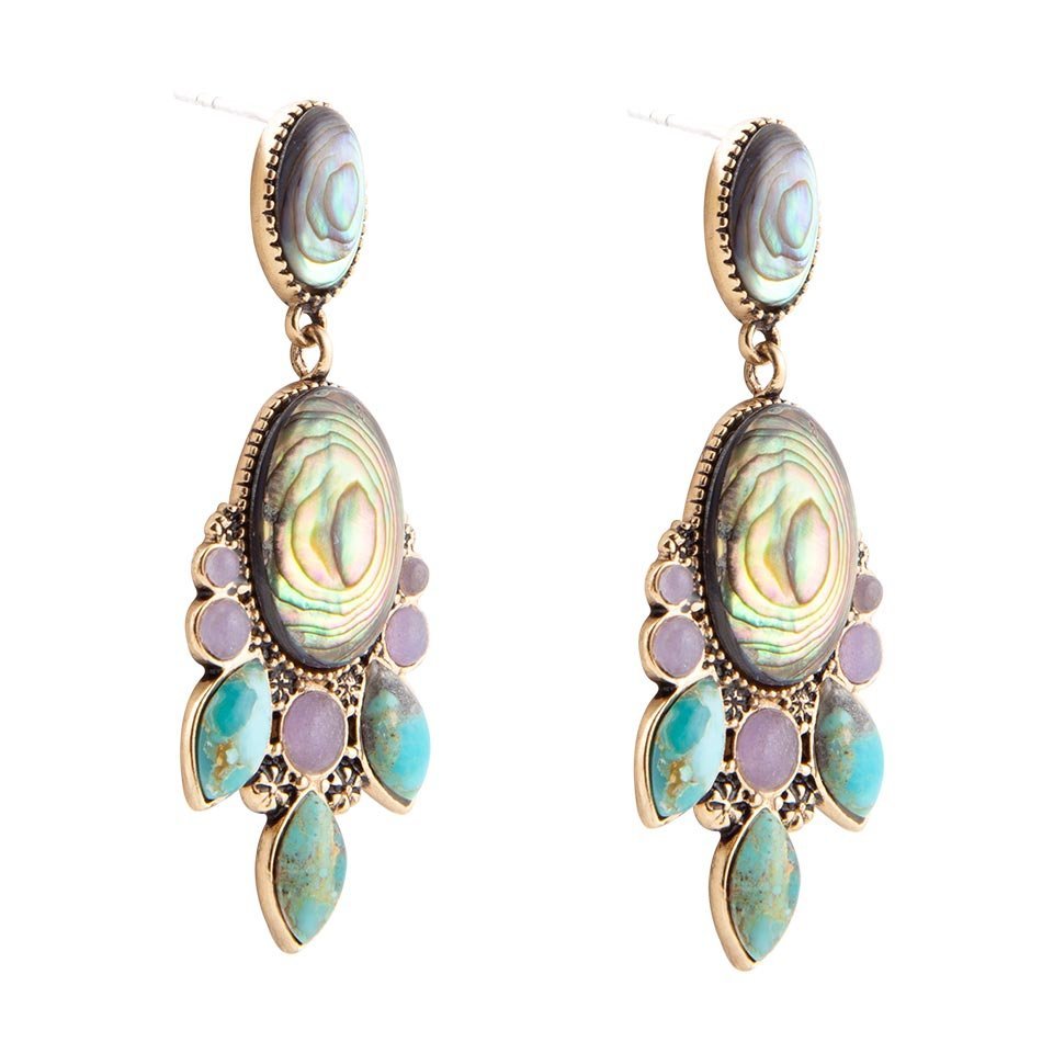Regal Blue Abalone Mixed Stone Golden Statement Drop Earrings Earrings La Vie Bien Regal Blue Abalone Mixed Stone Golden Statement Drop Earrings