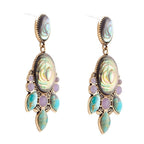 Regal Blue Abalone Mixed Stone Golden Statement Drop Earrings Earrings La Vie Bien Regal Blue Abalone Mixed Stone Golden Statement Drop Earrings