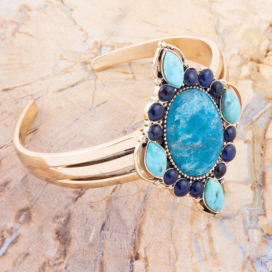 Regal Blue Apatite Mixed Stone Golden Cuff Bracelets by Barse Jewelry