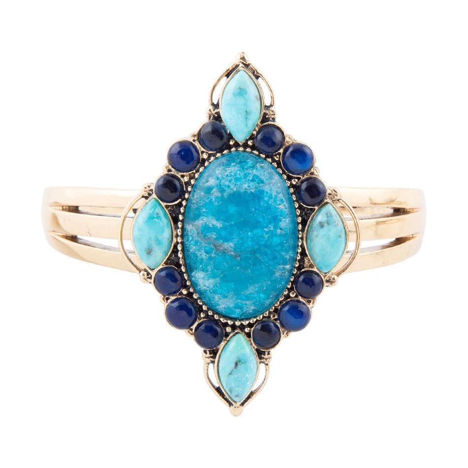 Regal Blue Apatite Mixed Stone Golden Cuff Bracelets by Barse Jewelry