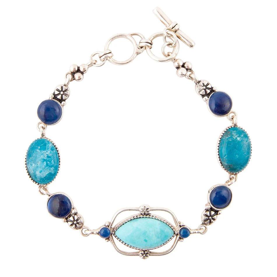 Regal Blue Turquoise and Apatite Sterling Silver Link Bracelet by Barse Jewelry