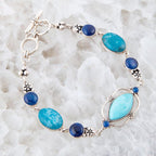 Regal Blue Turquoise and Apatite Sterling Silver Link Bracelet by Barse Jewelry