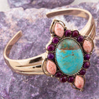 Regalia Blue Turquoise Purple and Orange Coral Golden Cuff Bracelet by Barse Jewelry
