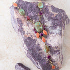 Regalia Blue Turquoise Purple and Orange Coral Golden Y Necklace by Barse Jewelry