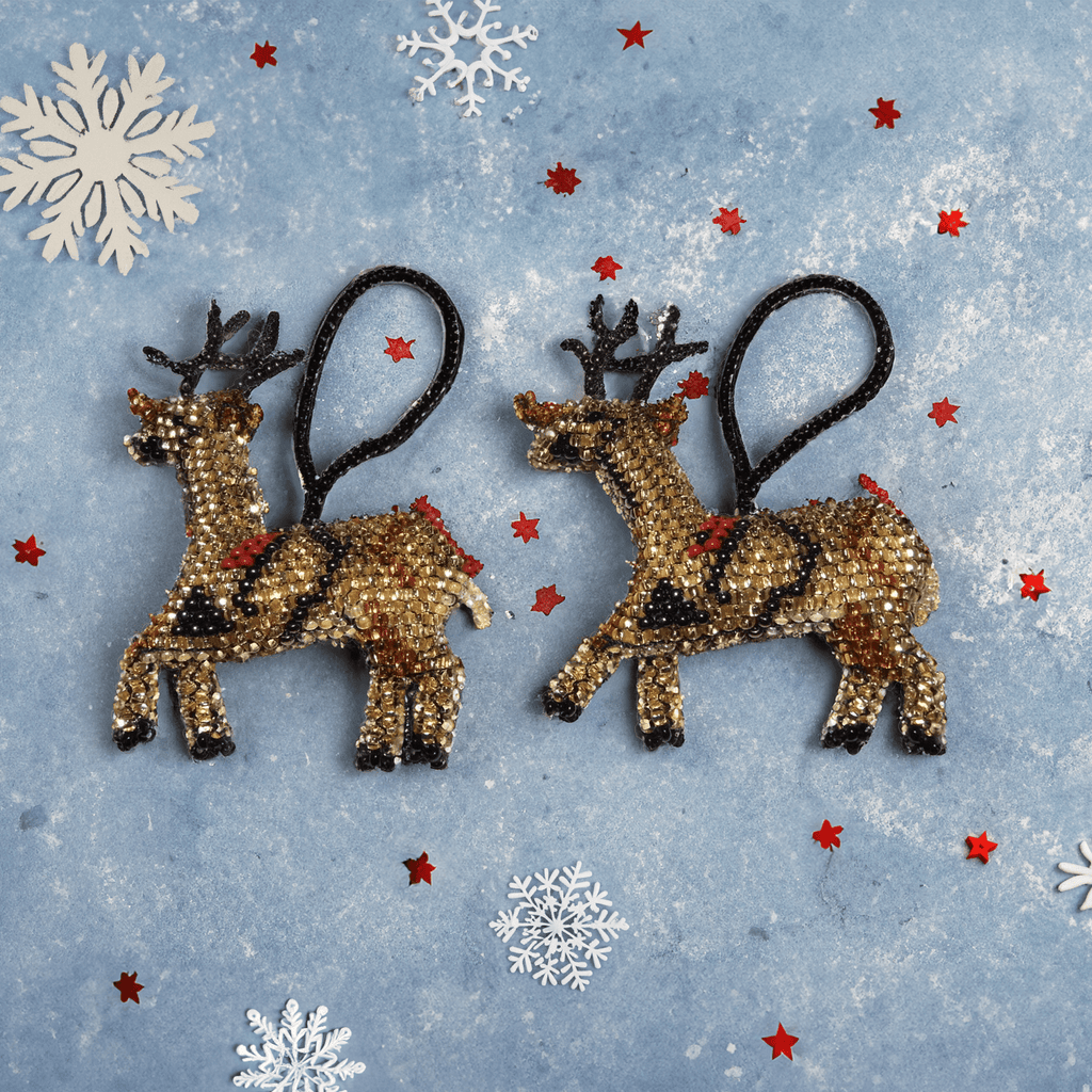 Reindeer Seed Bead Ornament - Guatemala Decor La Vie Bien Reindeer Seed Bead Ornament - Guatemala