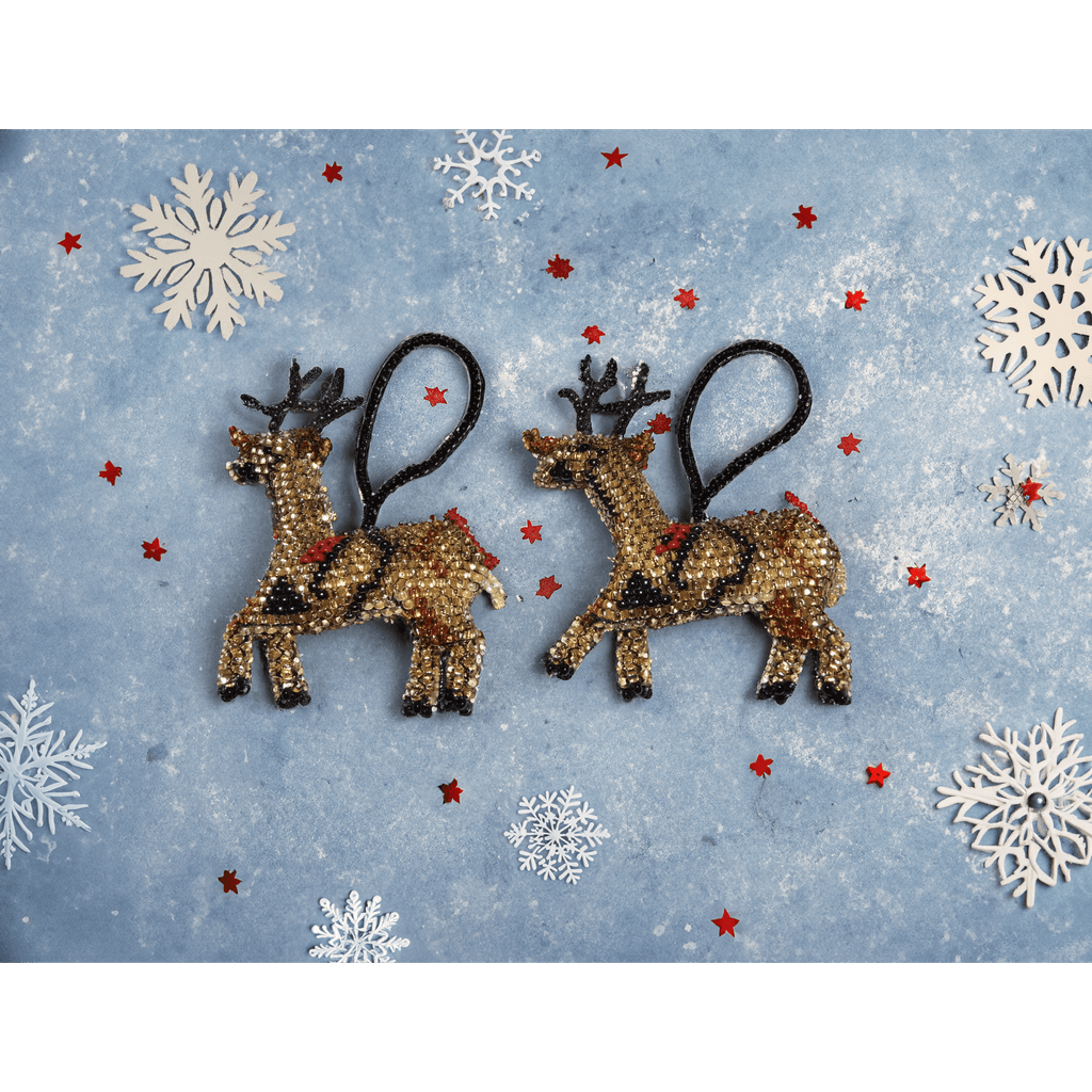 Reindeer Seed Bead Ornament - Guatemala Decor La Vie Bien Reindeer Seed Bead Ornament - Guatemala