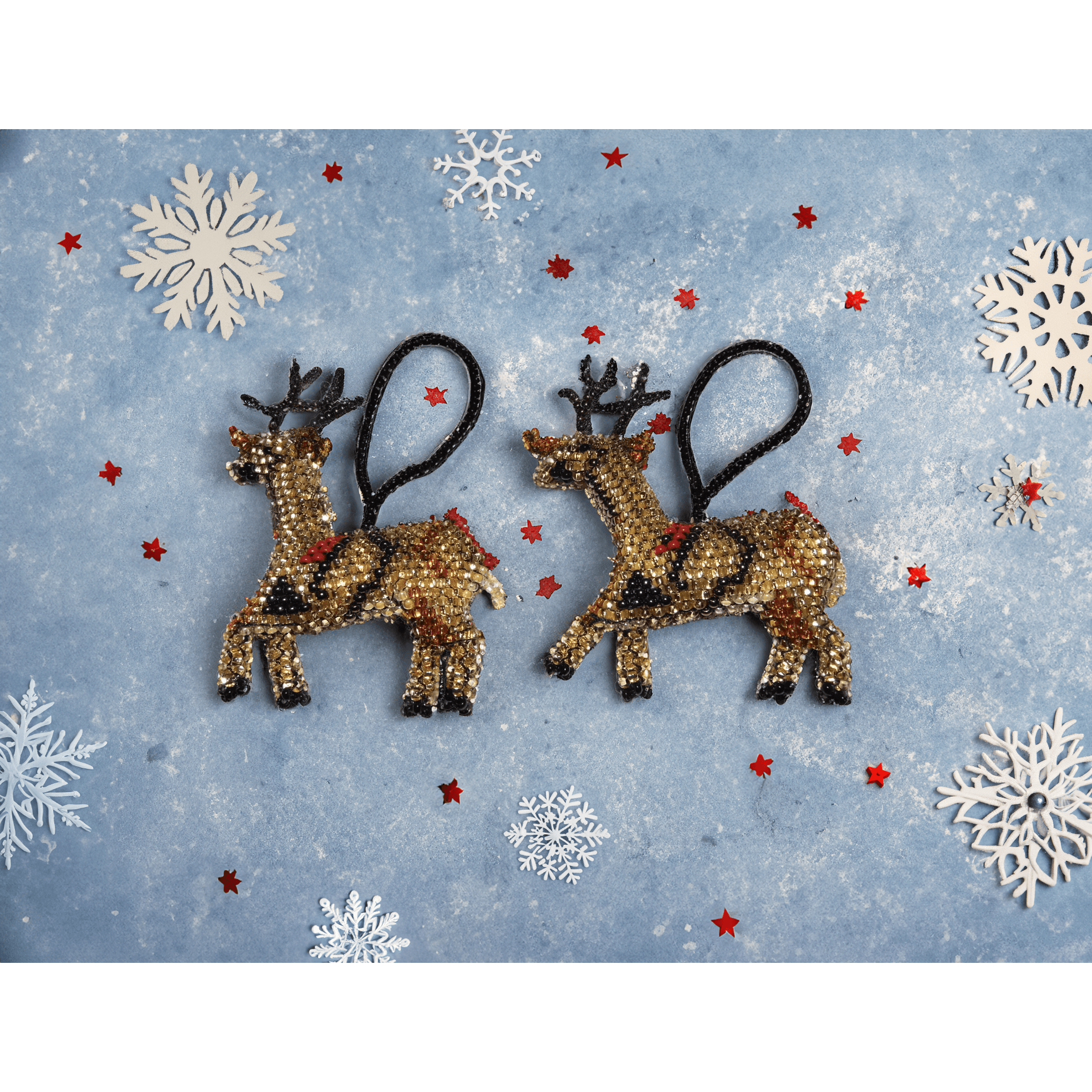 Reindeer Seed Bead Ornament - Guatemala Decor La Vie Bien Reindeer Seed Bead Ornament - Guatemala