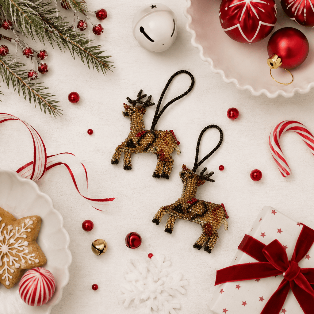 Reindeer Seed Bead Ornament - Guatemala Decor La Vie Bien Reindeer Seed Bead Ornament - Guatemala