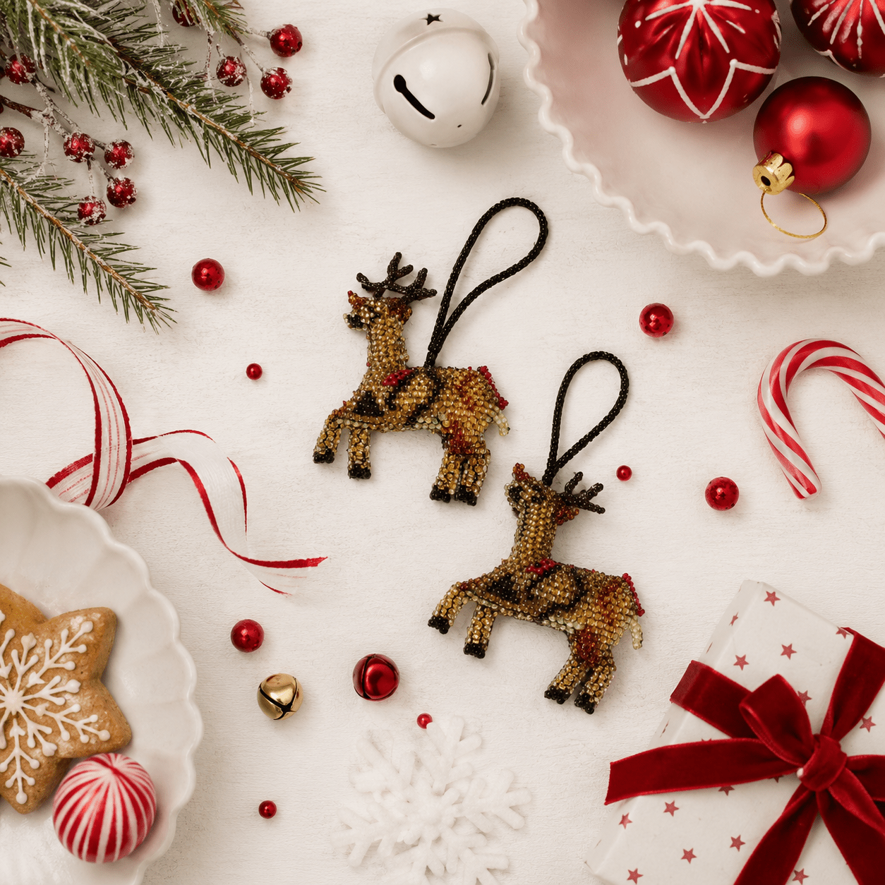 Reindeer Seed Bead Ornament - Guatemala Decor La Vie Bien Reindeer Seed Bead Ornament - Guatemala