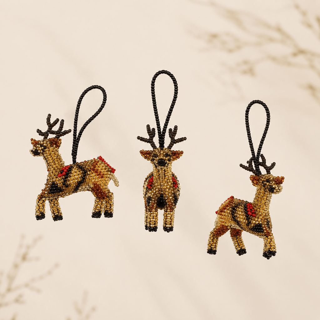 Reindeer Seed Bead Ornament - Guatemala Decor La Vie Bien Reindeer Seed Bead Ornament - Guatemala