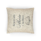 Reservado (nombre) y su libro Spanish Woven Pillow gift, Custom Name gift for Book lovers by Printify