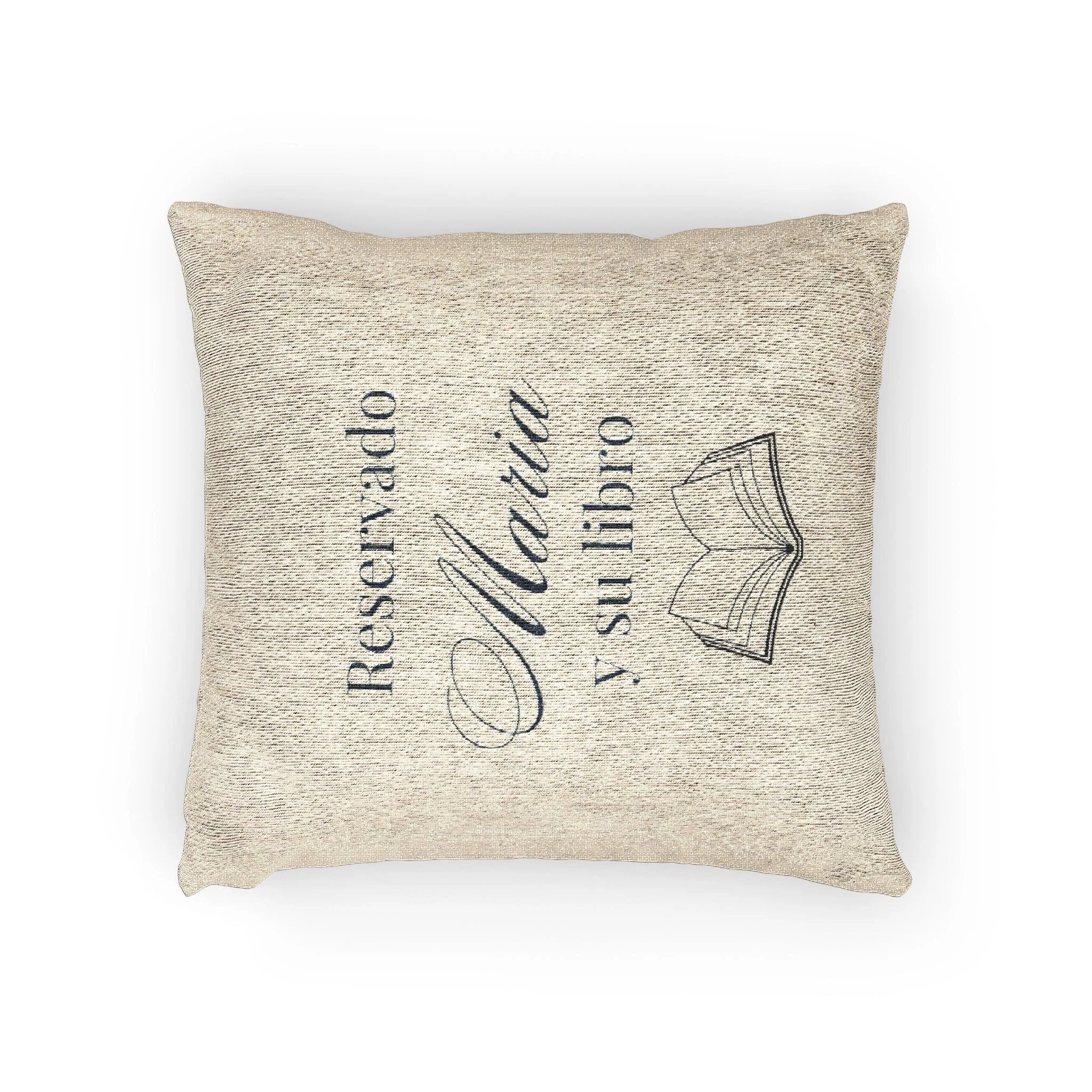 Reservado (nombre) y su libro Spanish Woven Pillow gift, Custom Name gift for Book lovers by Printify