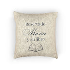Reservado (nombre) y su libro Spanish Woven Pillow gift, Custom Name gift for Book lovers by Printify