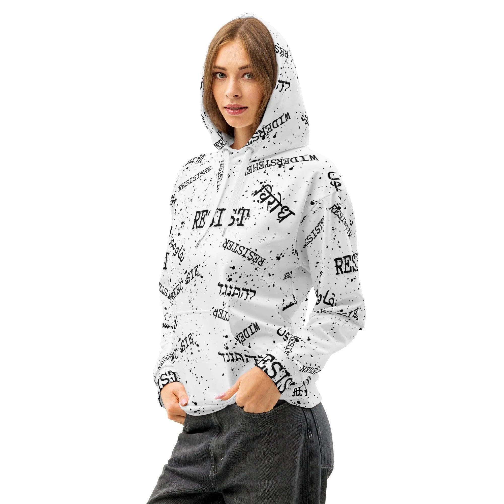 RESIST oprzeć się resistir multilingual Unisex cotton hoodie for polyglot activists
