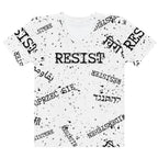 RESIST oprzeć się resistir multilingual Women’s cotton crew neck t-shirt for polyglot activists