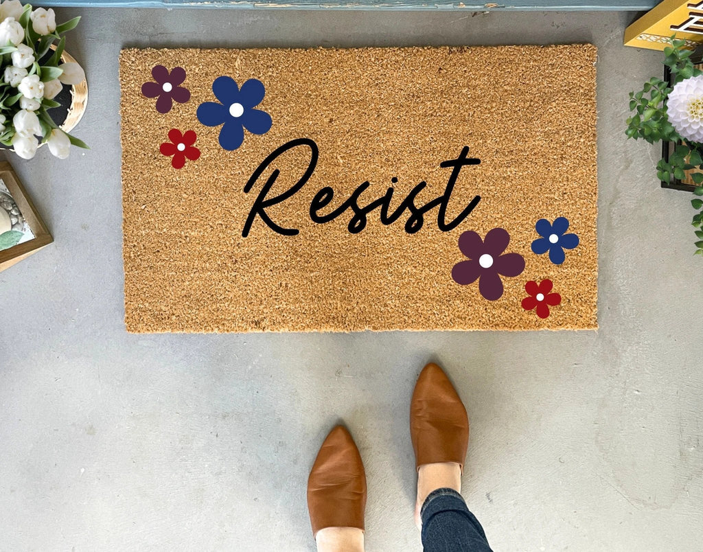 Resist Political Doormat with Flowers by Nickel Designs Custom Doormats