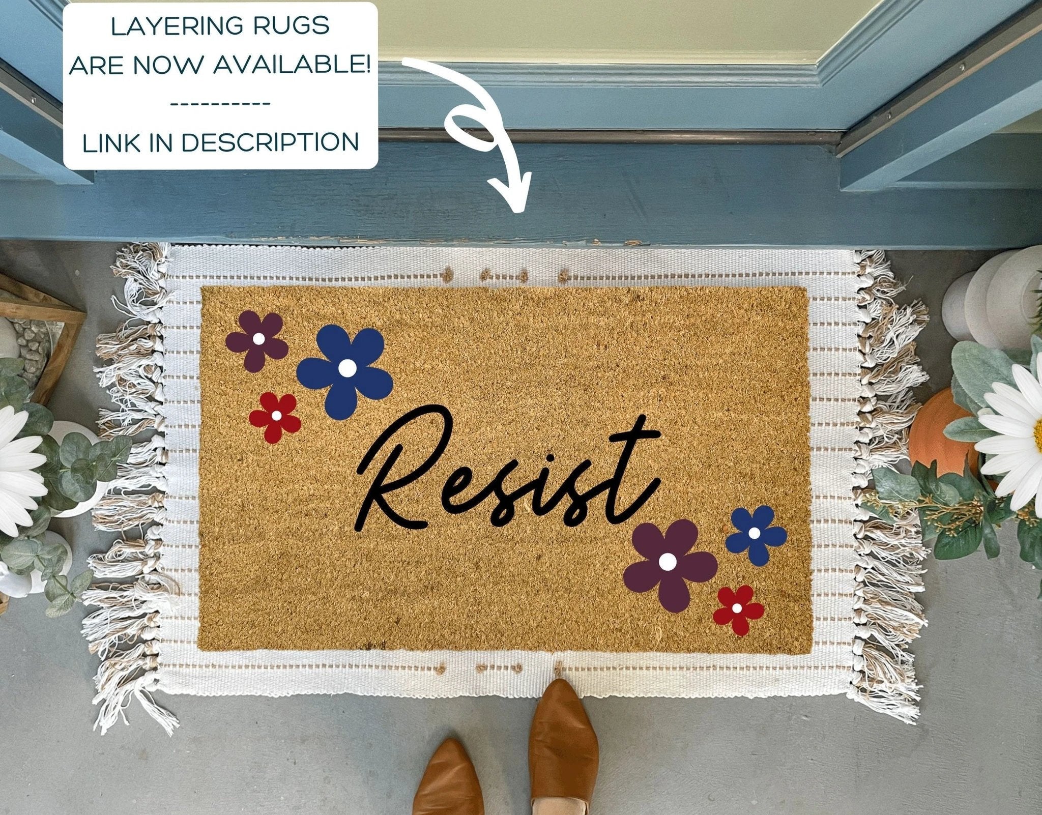 Resist Political Doormat with Flowers by Nickel Designs Custom Doormats