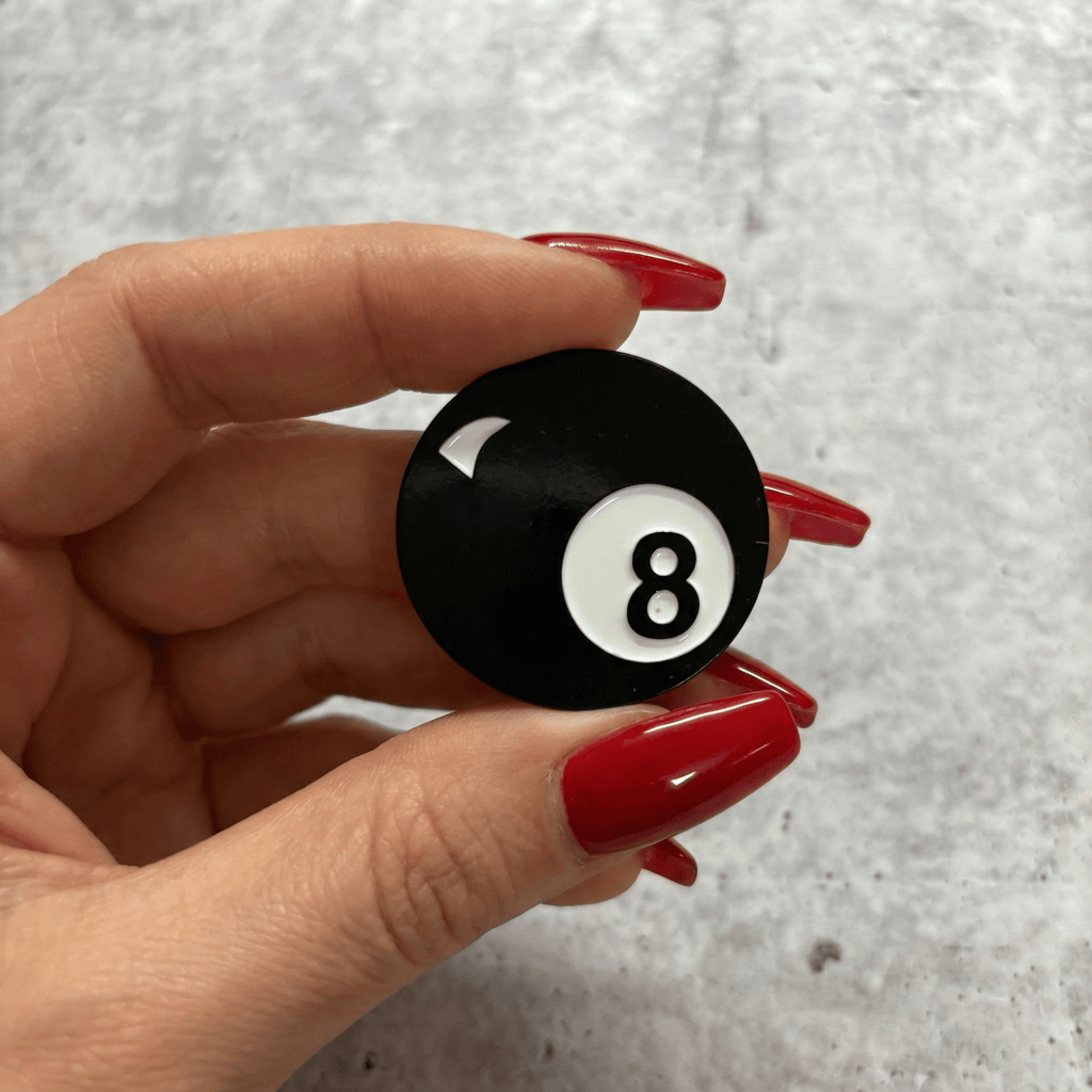 Retro 8 Ball Pin 1.4" Stylish Metal Alloy Brooch | Billiards Ball in Black and White Brooches & Lapel Pins La Vie Bien Retro 8 Ball Pin 1.4" Stylish Metal Alloy Brooch | Billiards Ball in Black and White