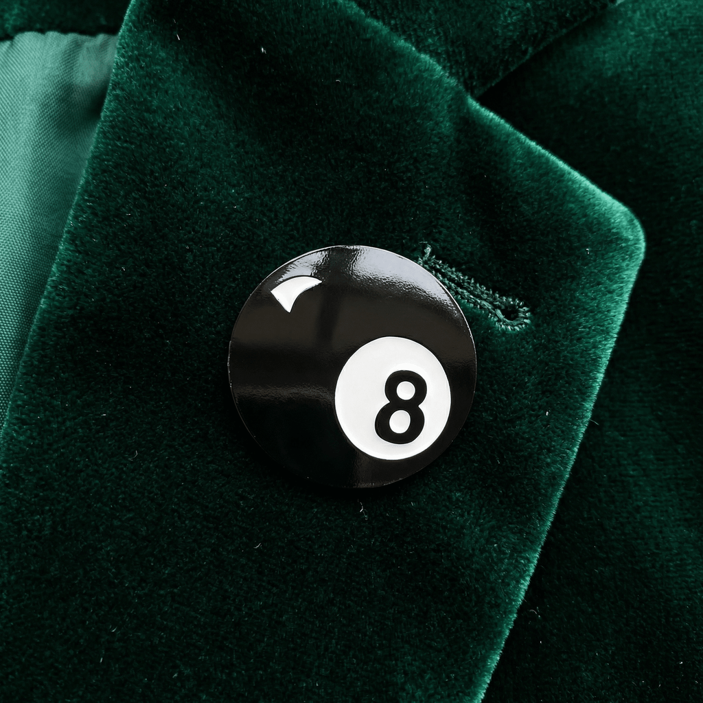 Retro 8 Ball Pin 1.4" Stylish Metal Alloy Brooch | Billiards Ball in Black and White Brooches & Lapel Pins La Vie Bien Retro 8 Ball Pin 1.4" Stylish Metal Alloy Brooch | Billiards Ball in Black and White