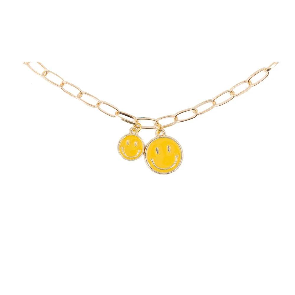Retro '80s-'90s Dual Happy Face Charm Necklace | 4 Color Options | Yellow, Black, White, Pink by The Bullish Store