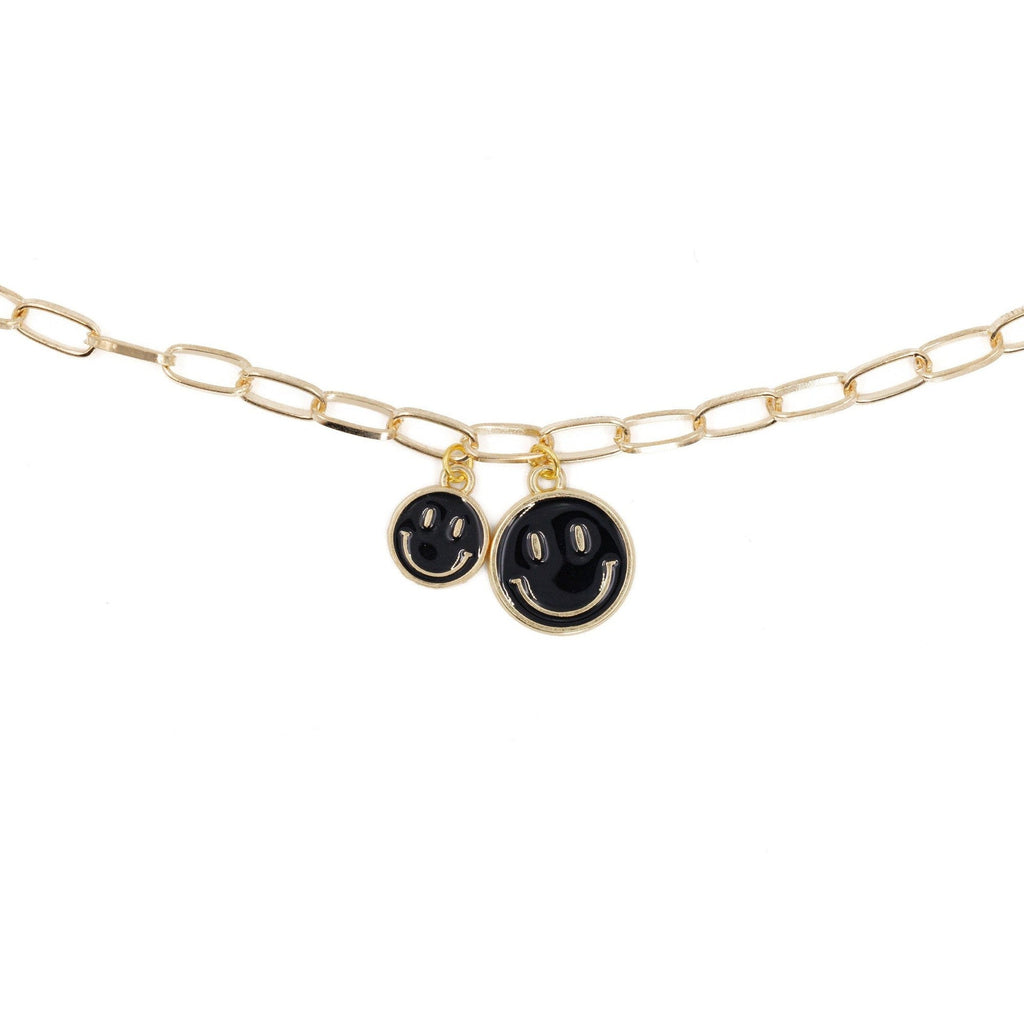 Retro '80s - '90s Dual Happy Face Charm Necklace | 4 Color Options | Yellow, Black, White, Pink