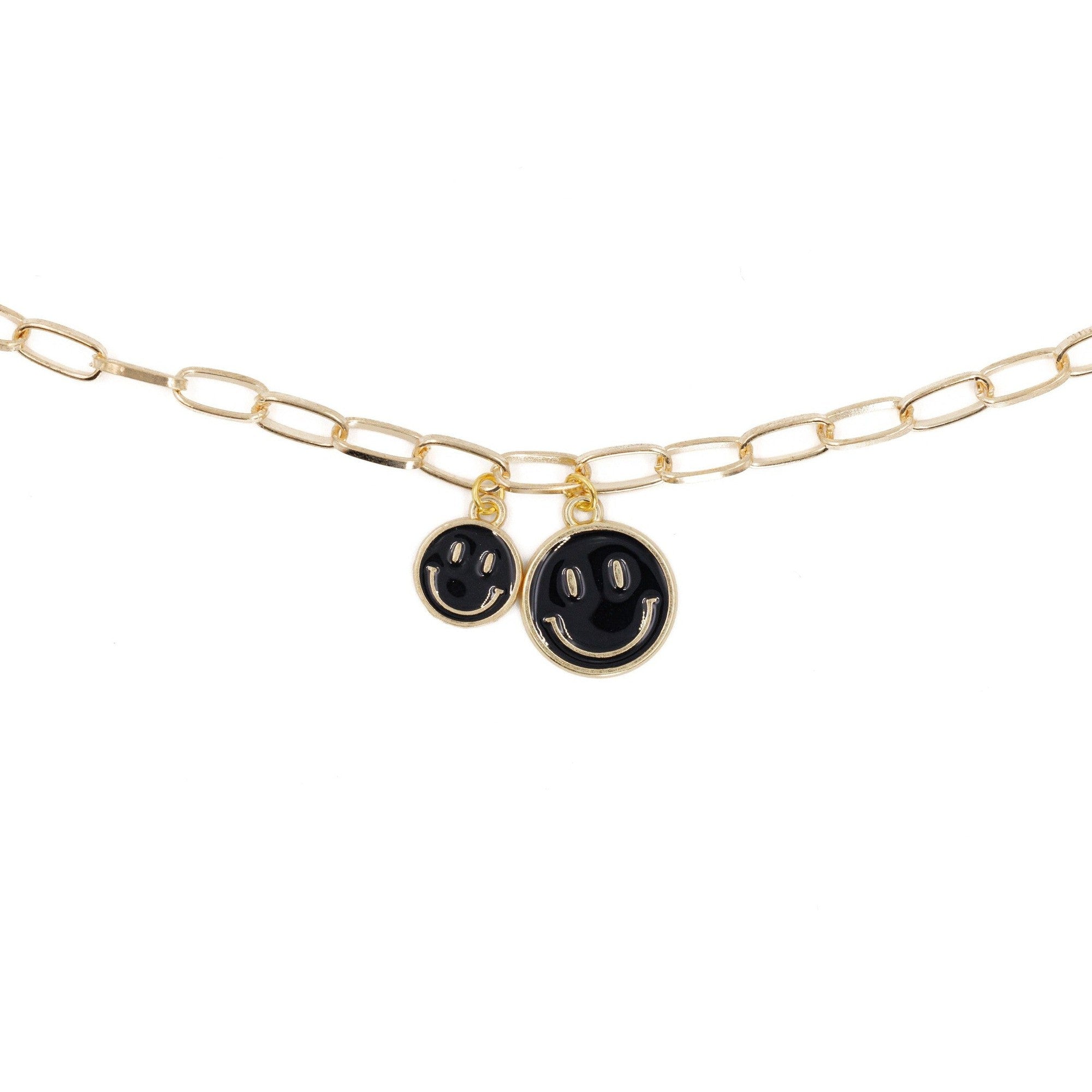 Retro '80s - '90s Dual Happy Face Charm Necklace | 4 Color Options | Yellow, Black, White, Pink