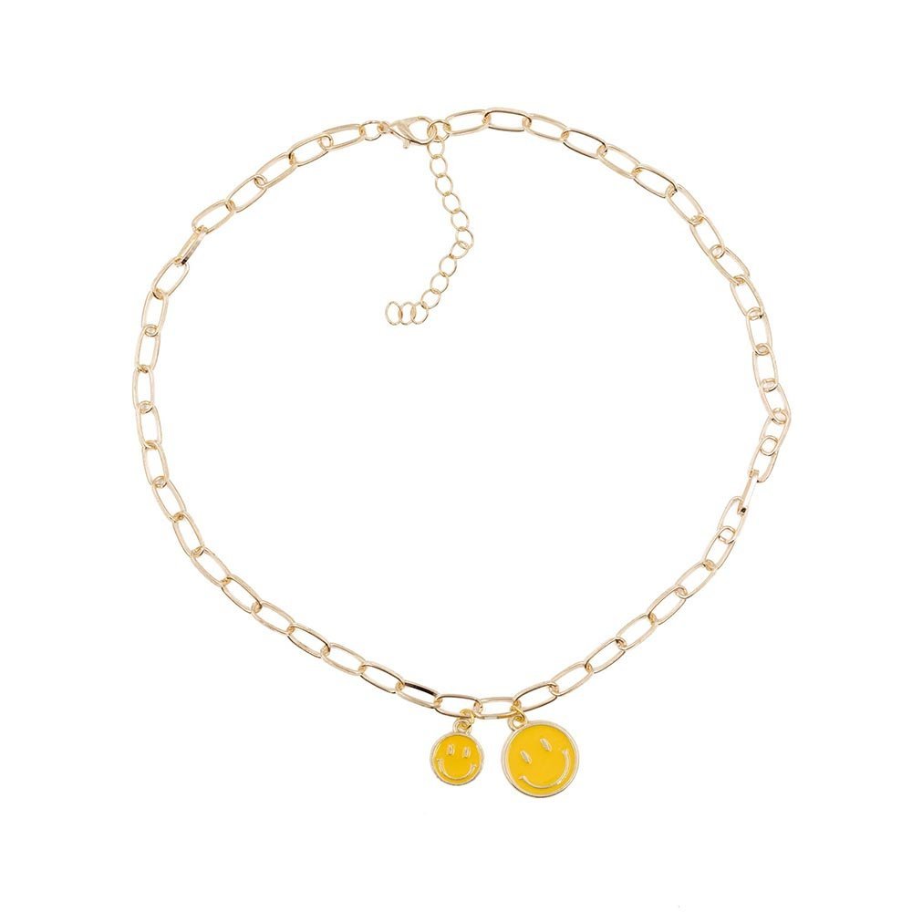 Retro '80s - '90s Dual Happy Face Charm Necklace | 4 Color Options | Yellow, Black, White, Pink
