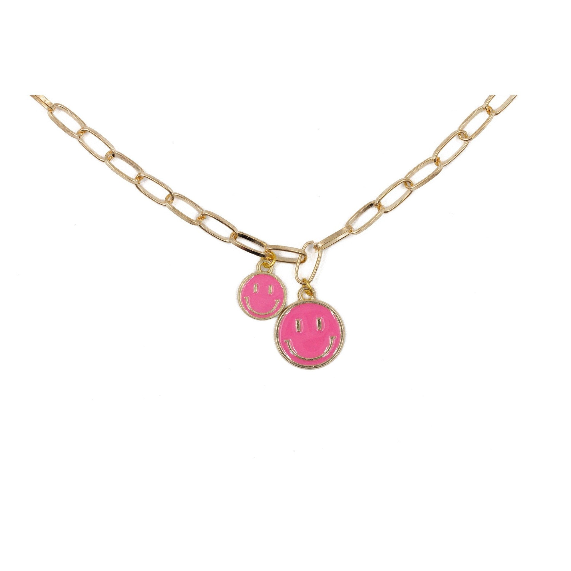 Retro '80s - '90s Dual Happy Face Charm Necklace | 4 Color Options | Yellow, Black, White, Pink