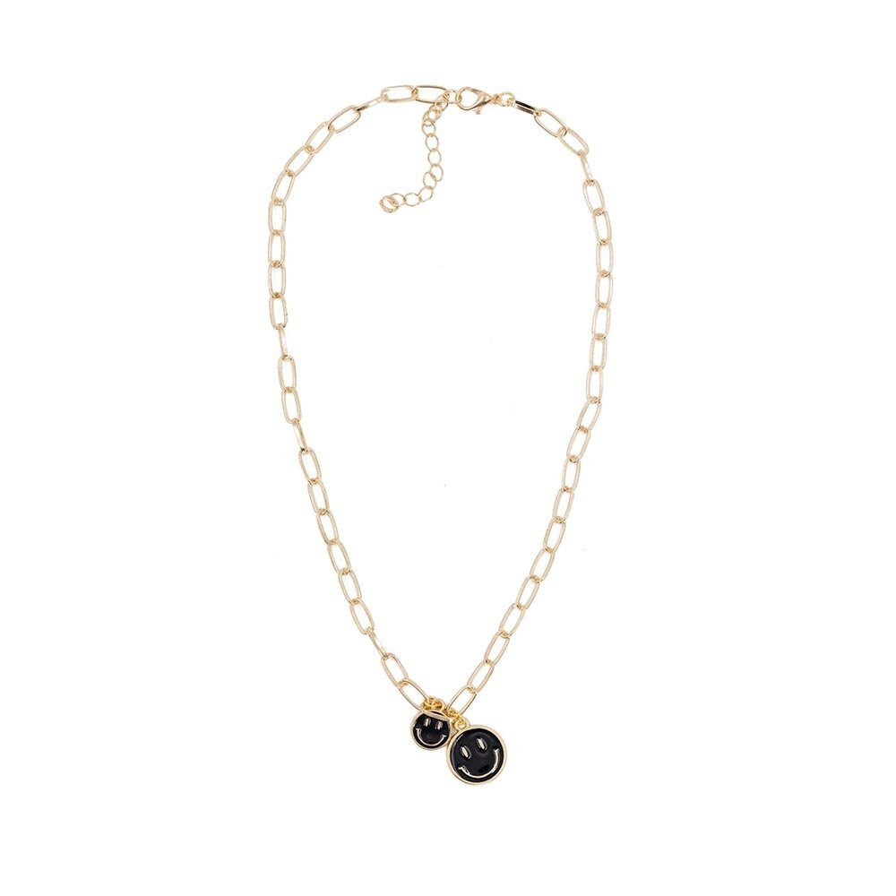 Retro '80s - '90s Dual Happy Face Charm Necklace | 4 Color Options | Yellow, Black, White, Pink
