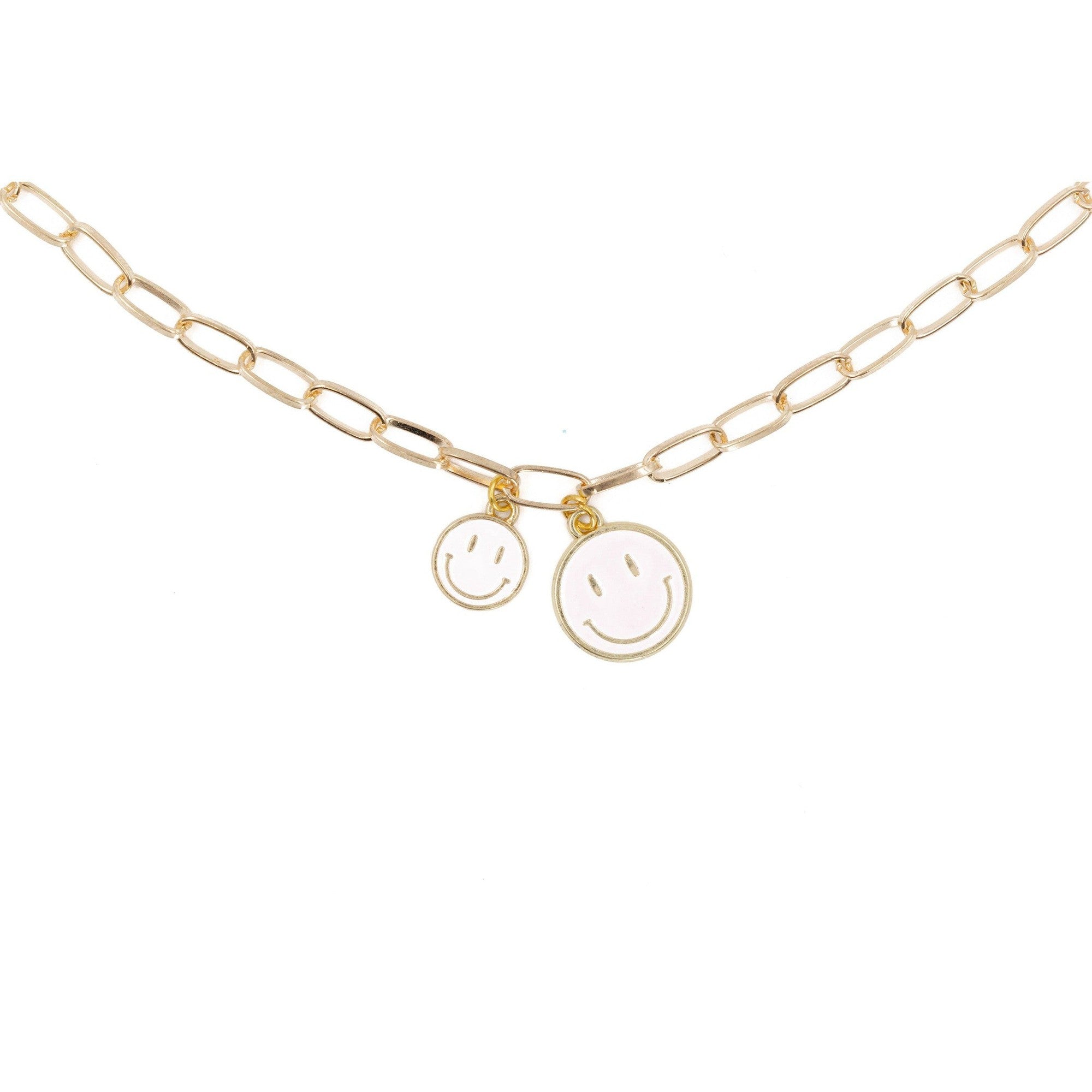 Retro '80s - '90s Dual Happy Face Charm Necklace | 4 Color Options | Yellow, Black, White, Pink