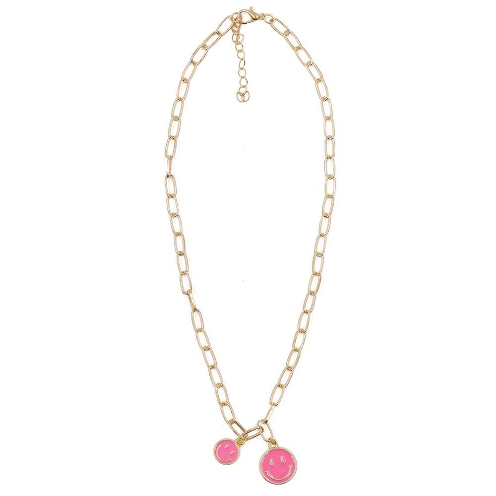 Retro '80s - '90s Dual Happy Face Charm Necklace | 4 Color Options | Yellow, Black, White, Pink