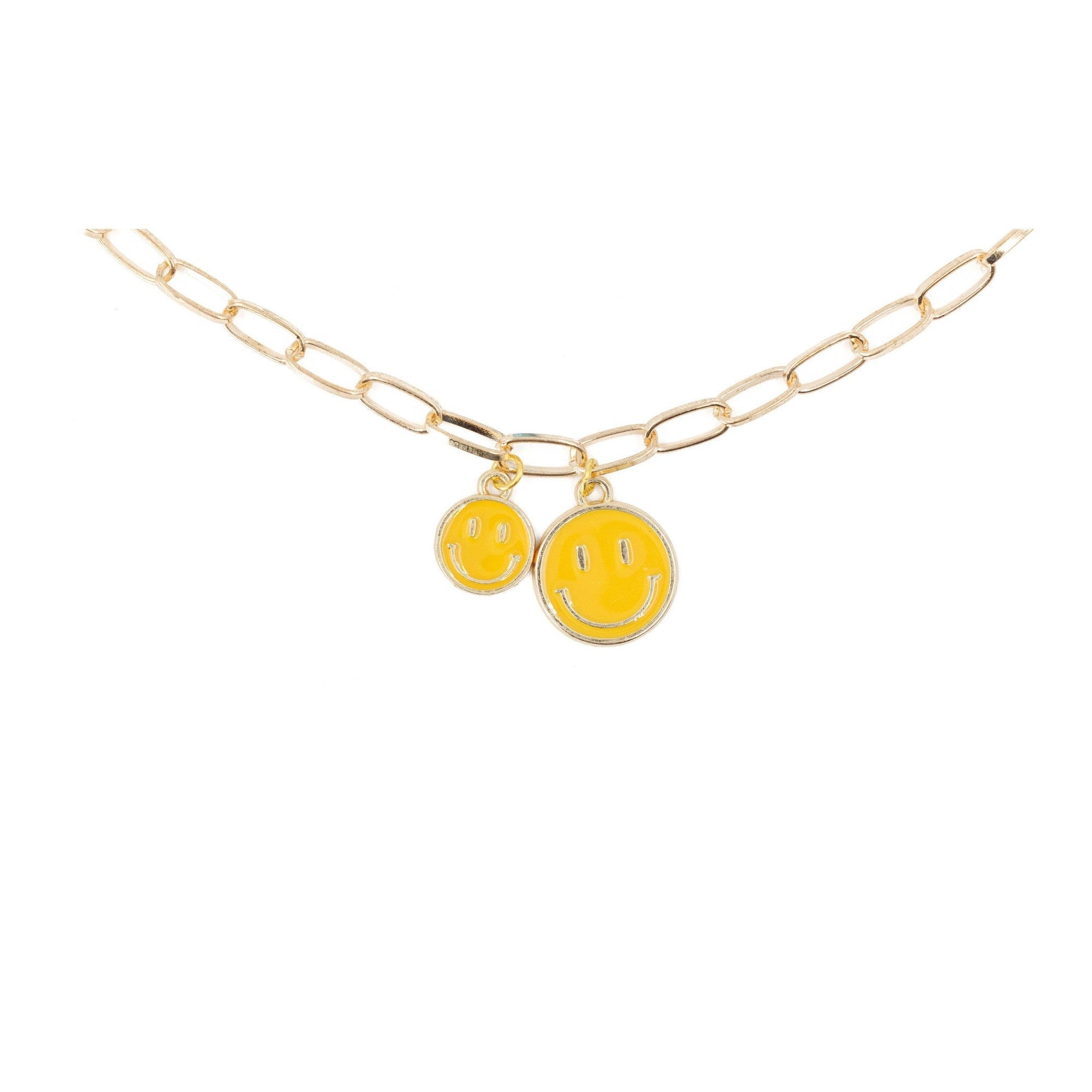 Retro '80s - '90s Dual Happy Face Charm Necklace | 4 Color Options | Yellow, Black, White, Pink