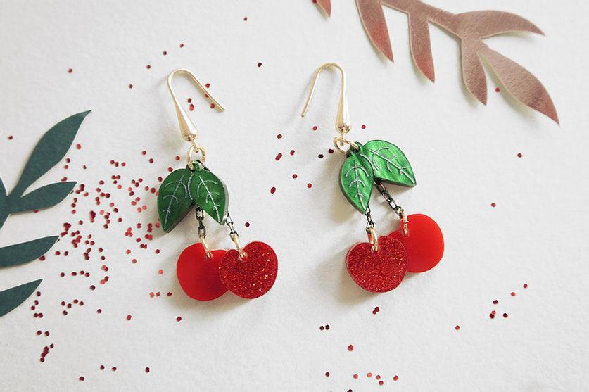 Retro Cherry Statement Earrings by Laliblue Brooches & Lapel Pins La Vie Bien Retro Cherry Statement Earrings by Laliblue