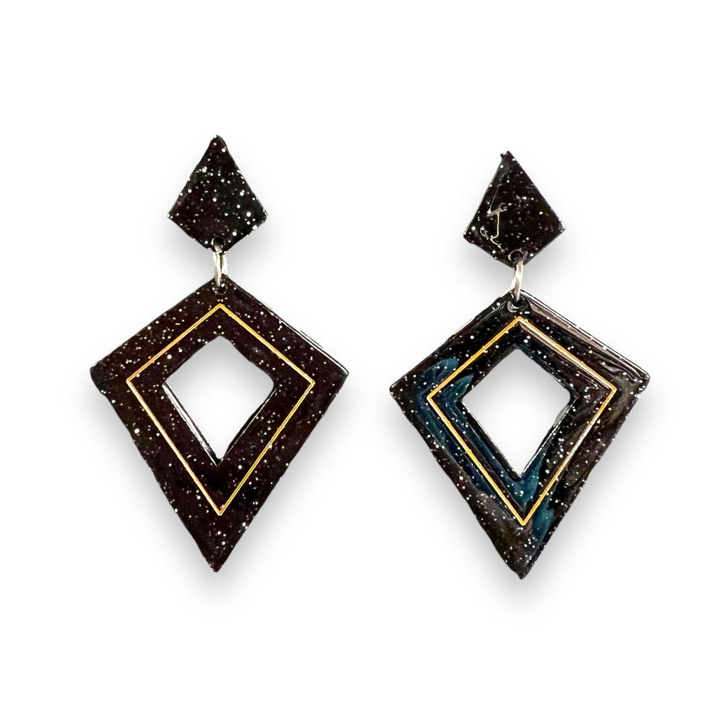 Retro Diamond Dangle Earrings by Lipstick & Chrome - BLACK Earrings La Vie Bien Retro Diamond Dangle Earrings by Lipstick & Chrome - BLACK