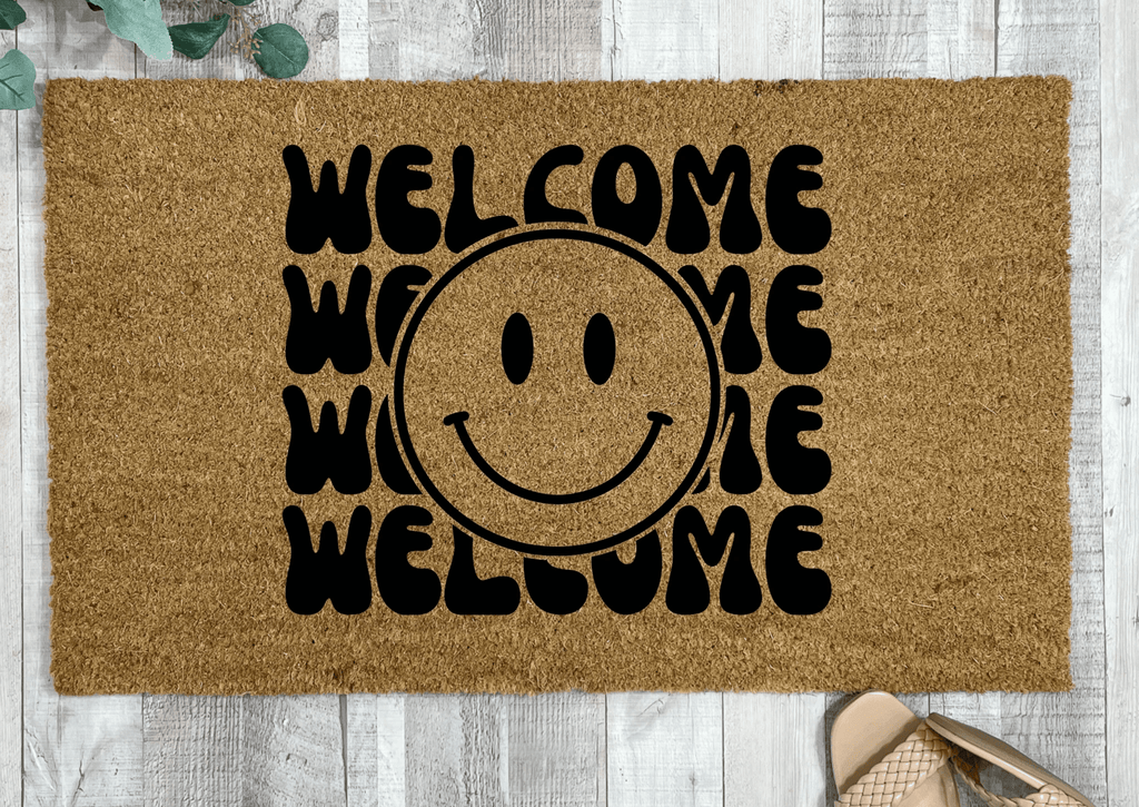 Retro Style Happy Face Doormat by Nickel Designs Custom Doormats