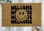 Retro Style Happy Face Doormat by Nickel Designs Custom Doormats